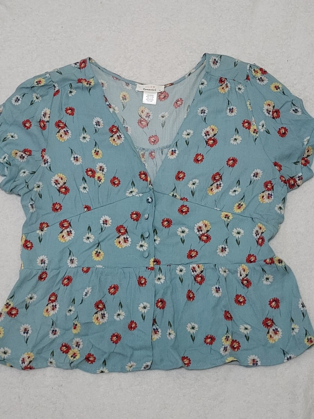 URBAN Romantics Teal Floral Button-Front Peplum Top